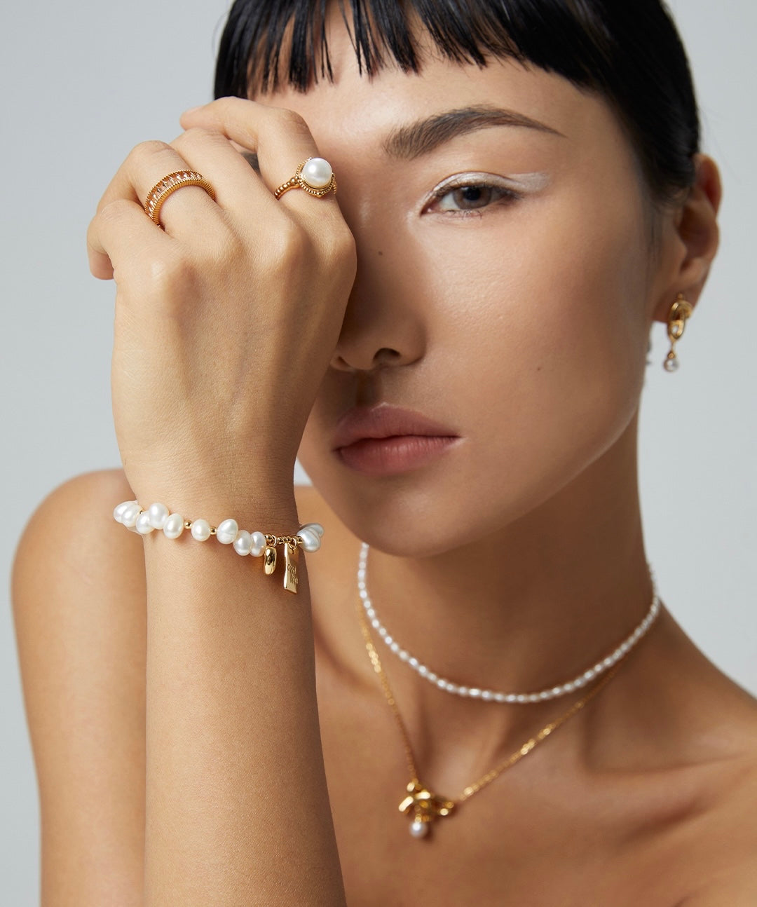 Rhombus Ocean Gold Plated Pearl Bracelet
